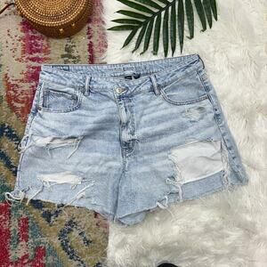 AE American Eagle Distressed Raw Edge Cut Off Mom Short Jean Shorts Plus Size 18